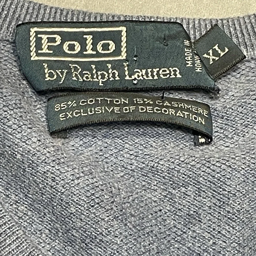 Vintage‎ Polo Ralph Lauren Sweater Mens Sz XL Blue v-neck Knit Cashmere Blend